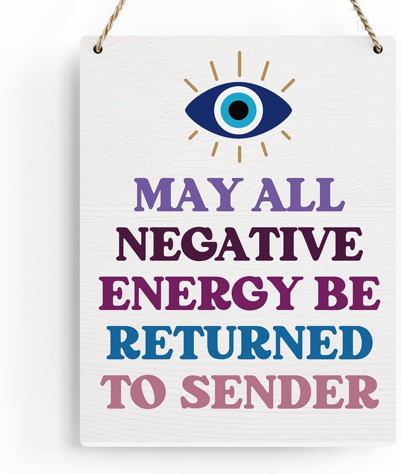 BELLOWDEER Evil Eye Decor Witchy Gifts for Witchcraft Lover, May All Negative Energy Be Returned to Sender Wall Hanging, Inspirational Wall Art for Home Office Decoration 8x10 Inches - Image 1
